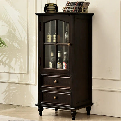 vaisselier traditionnel à 2 tiroirs en bois massif avec porte vitrée