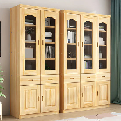 Bibliothèque de rangement antique en bois à 5 niveaux avec portes vitrées