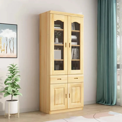 Bibliothèque de rangement antique en bois à 5 niveaux avec portes vitrées