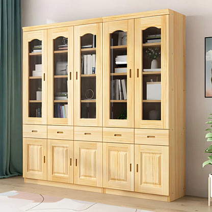 Bibliothèque de rangement antique en bois à 5 niveaux avec portes vitrées