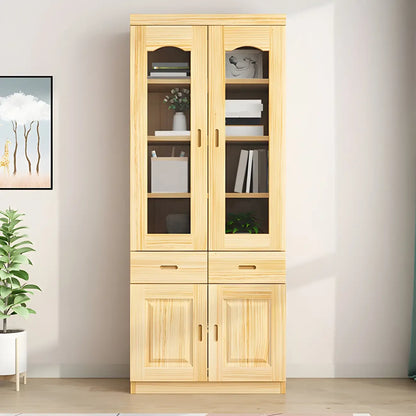 Bibliothèque de rangement antique en bois à 5 niveaux avec portes vitrées