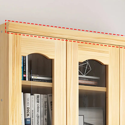 Bibliothèque de rangement antique en bois à 5 niveaux avec portes vitrées