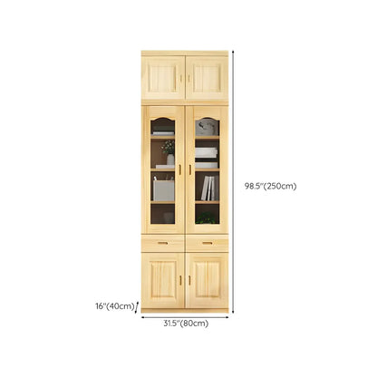 Bibliothèque de rangement antique en bois à 5 niveaux avec portes vitrées