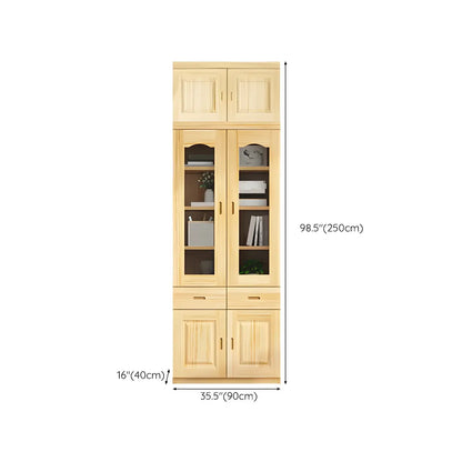 Bibliothèque de rangement antique en bois à 5 niveaux avec portes vitrées