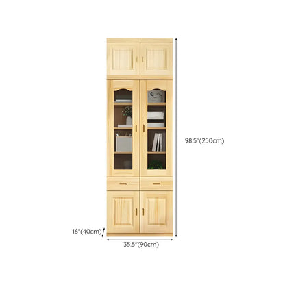 Bibliothèque de rangement antique en bois à 5 niveaux avec portes vitrées