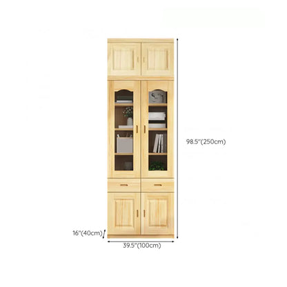 Bibliothèque de rangement antique en bois à 5 niveaux avec portes vitrées