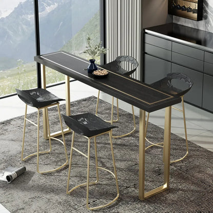 Tables de bar en pin noir glamour avec traîneau en fer doré