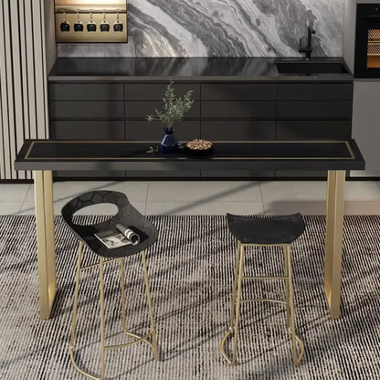 Tables de bar en pin noir glamour avec traîneau en fer doré