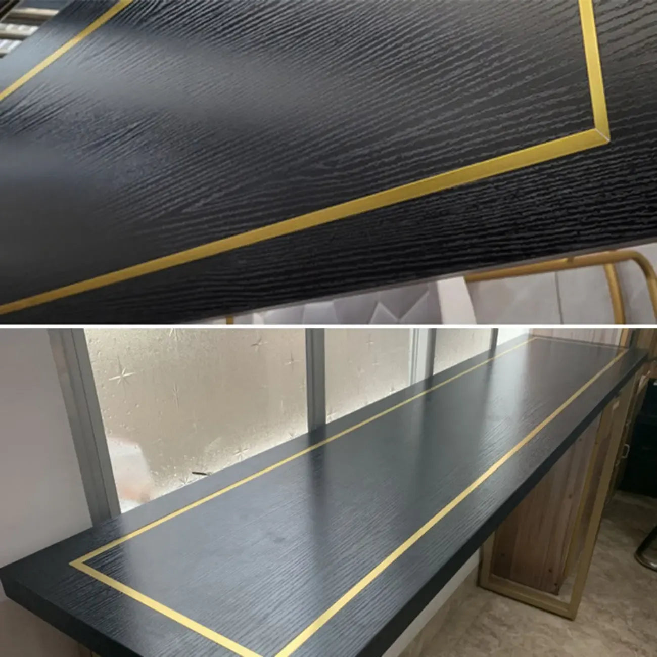 Tables de bar en pin noir glamour avec traîneau en fer doré