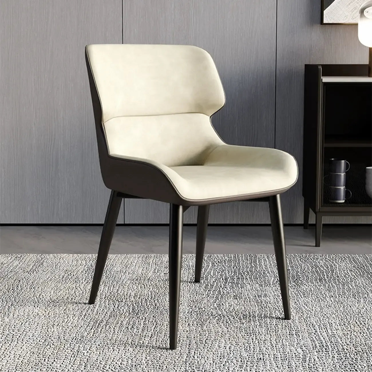 Chaise de salle à manger sans accoudoirs, dossier bas en cuir