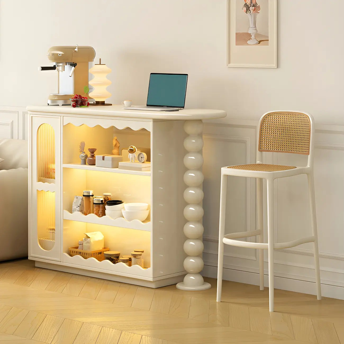 Tables de bar extensibles de rangement en chêne blanc scandinave