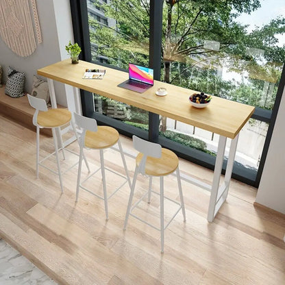 Table de bar moderne rustique avec plateau en pin et piètement en fer
