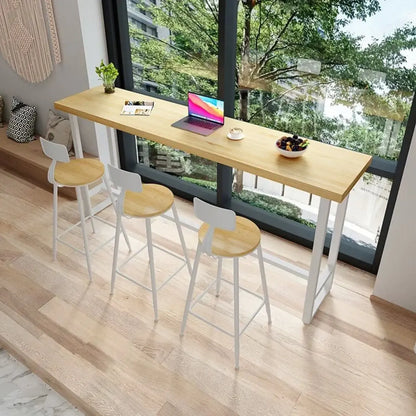 Table de bar moderne rustique avec plateau en pin et piètement en fer