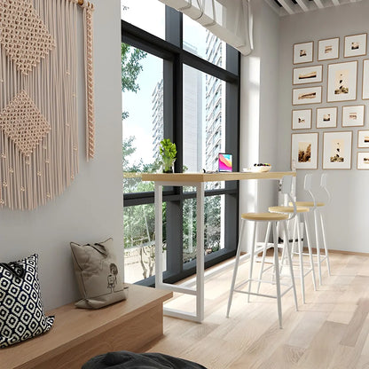 Table de bar moderne rustique avec plateau en pin et piètement en fer