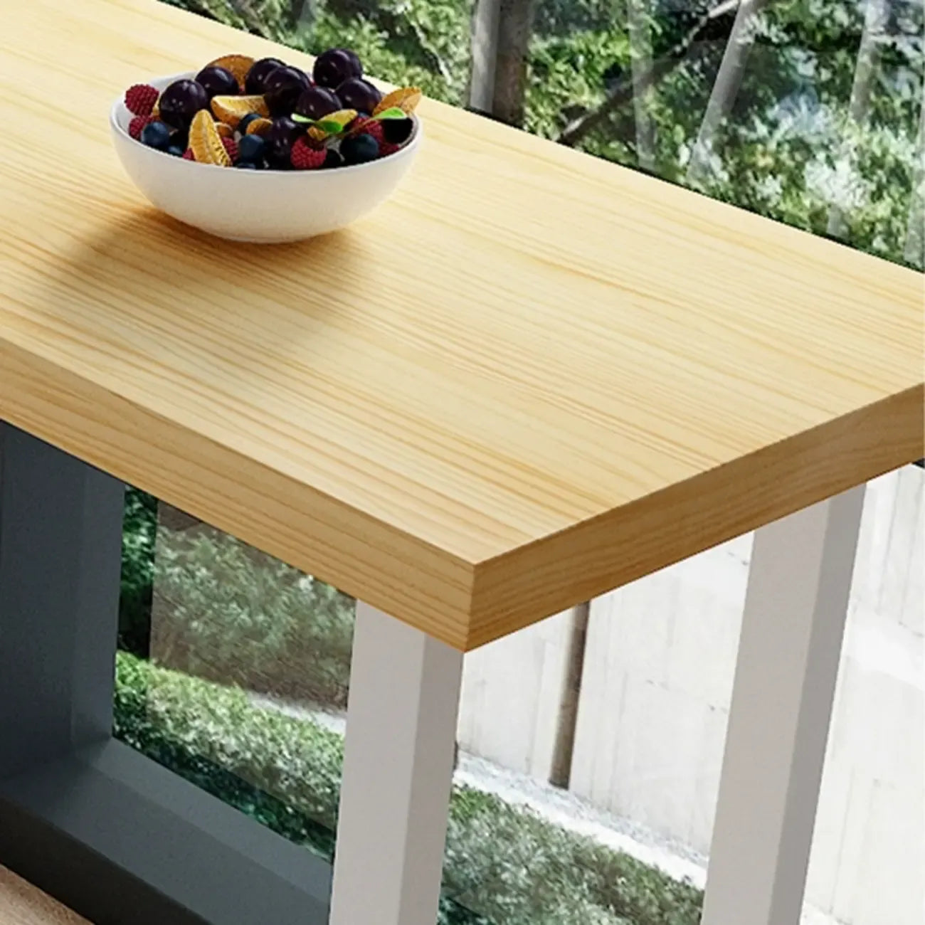 Table de bar moderne rustique avec plateau en pin et piètement en fer