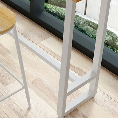 Table de bar moderne rustique avec plateau en pin et piètement en fer