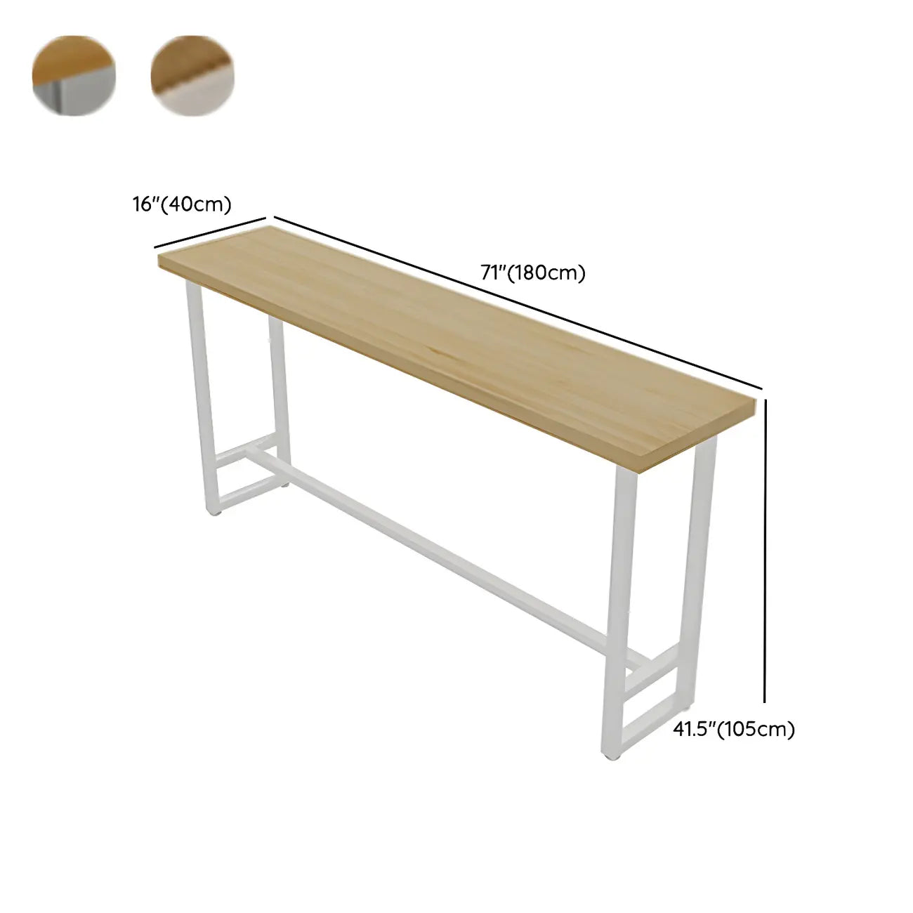 Table de bar moderne rustique avec plateau en pin et piètement en fer