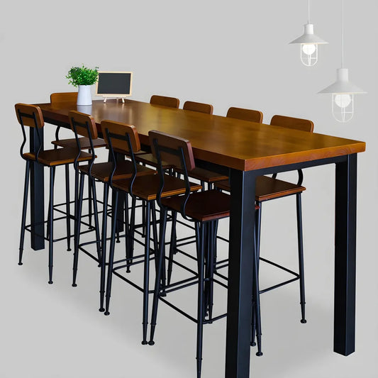 Tables de bar rectangulaires à 4 pieds en bois brun industriel et fer noir