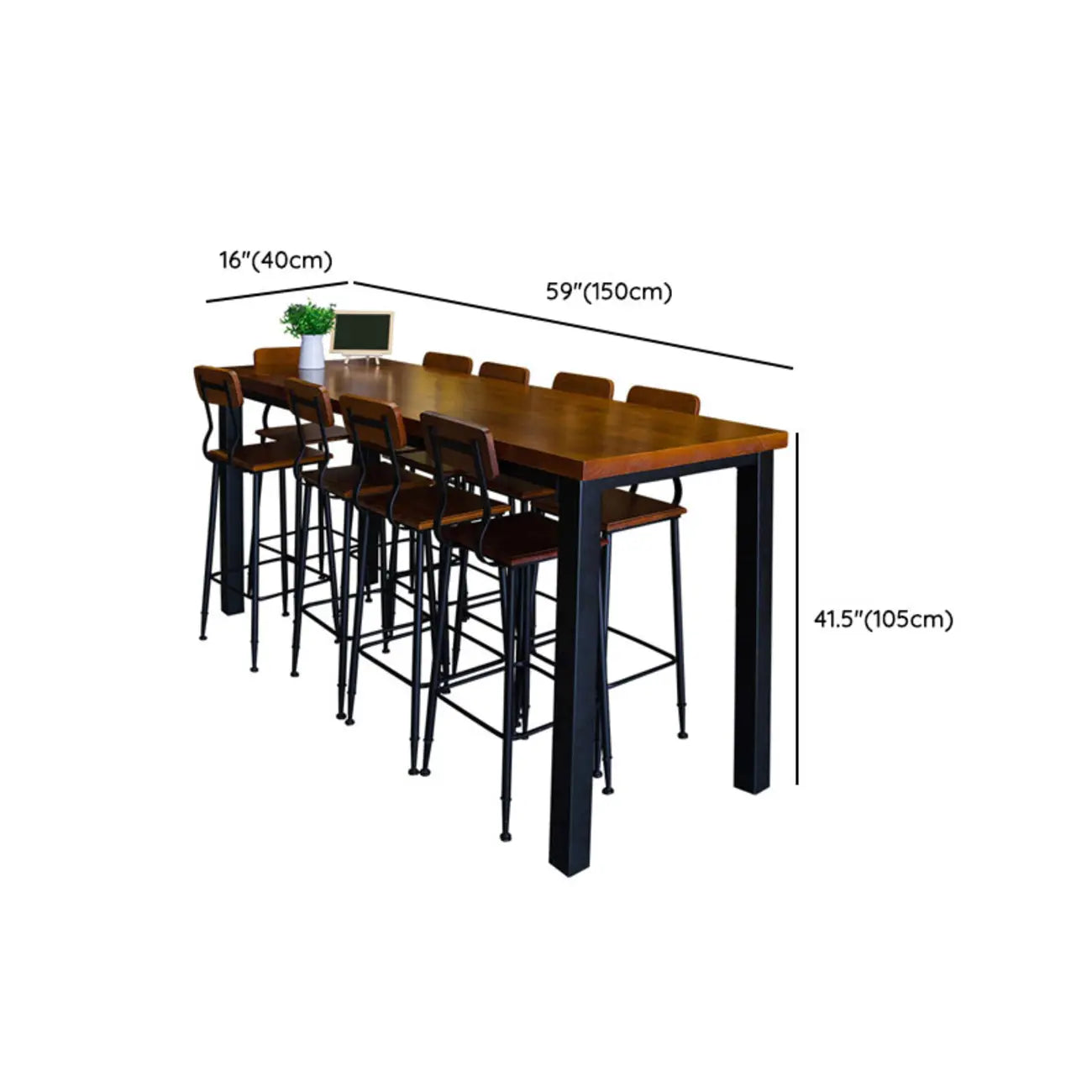 Tables de bar rectangulaires à 4 pieds en bois brun industriel et fer noir