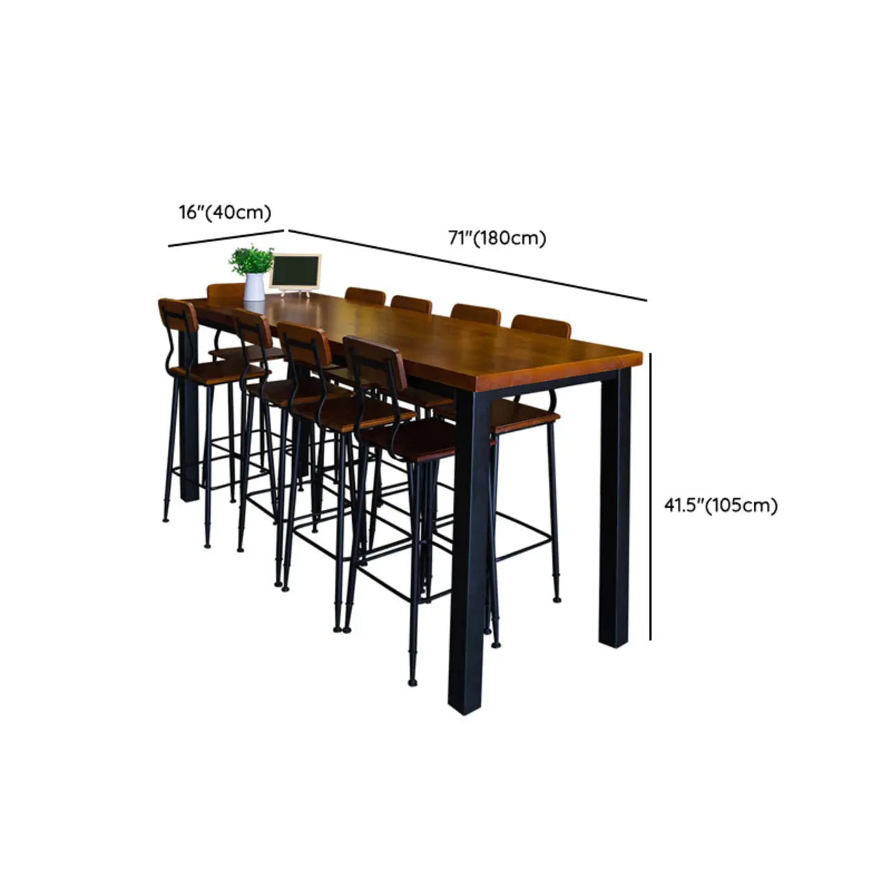 Tables de bar rectangulaires à 4 pieds en bois brun industriel et fer noir