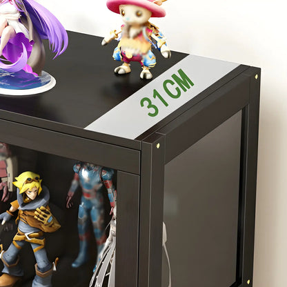 Vitrine moderne en verre noir pour figurines, idéale pour le salon