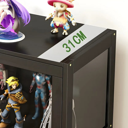 Vitrine moderne en verre noir pour figurines, idéale pour le salon