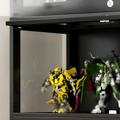 Vitrine moderne en verre noir pour figurines, idéale pour le salon