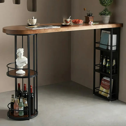 Table de bar étroite en bois avec double étagère de rangement