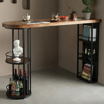 Table de bar étroite en bois avec double étagère de rangement