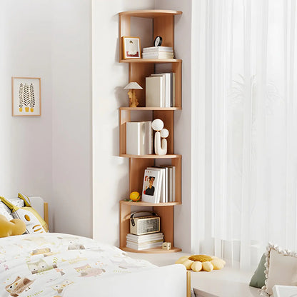 Bibliothèque d'angle haute en bois à 5 niveaux pour petits espaces