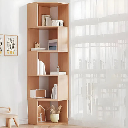 Bibliothèque d'angle haute en bois à 5 niveaux pour petits espaces