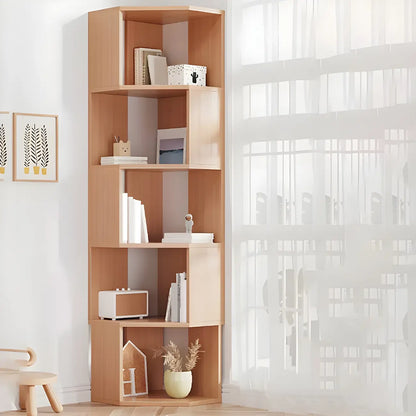 Bibliothèque d'angle haute en bois à 5 niveaux pour petits espaces