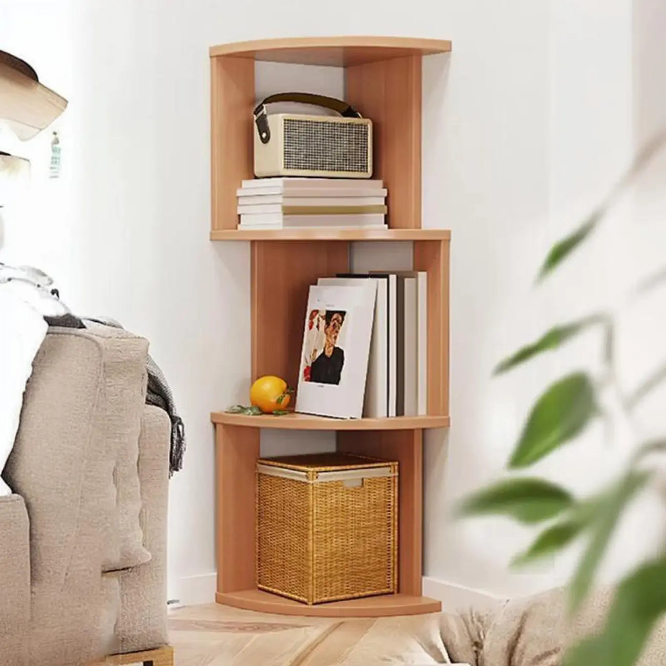 Bibliothèque d'angle haute en bois à 5 niveaux pour petits espaces
