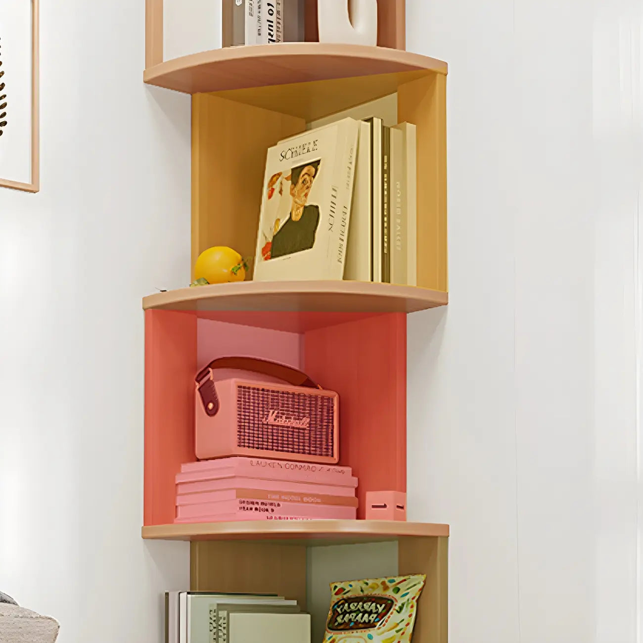 Bibliothèque d'angle haute en bois à 5 niveaux pour petits espaces