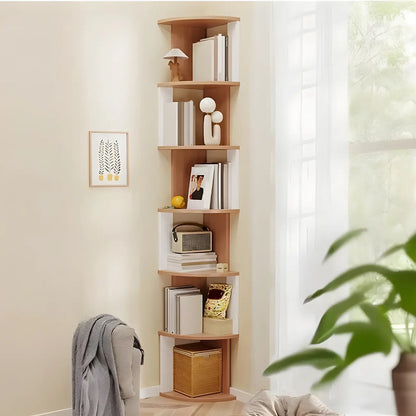 Bibliothèque d'angle haute en bois à 5 niveaux pour petits espaces