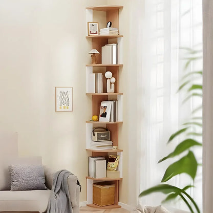 Bibliothèque d'angle haute en bois à 5 niveaux pour petits espaces