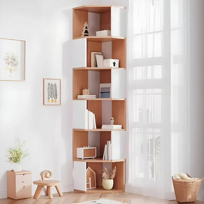 Bibliothèque d'angle haute en bois à 5 niveaux pour petits espaces
