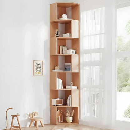 Bibliothèque d'angle haute en bois à 5 niveaux pour petits espaces