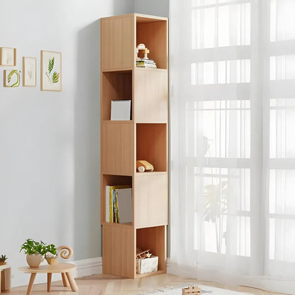 Bibliothèque d'angle haute en bois à 5 niveaux pour petits espaces