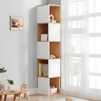 Bibliothèque d'angle haute en bois à 5 niveaux pour petits espaces