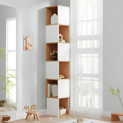 Bibliothèque d'angle haute en bois à 5 niveaux pour petits espaces