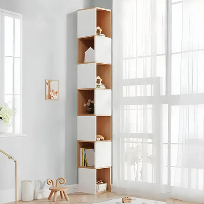 Bibliothèque d'angle haute en bois à 5 niveaux pour petits espaces