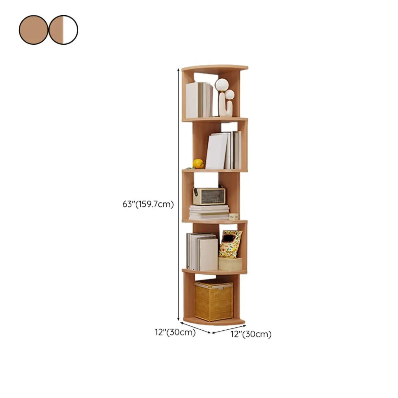 Bibliothèque d'angle haute en bois à 5 niveaux pour petits espaces