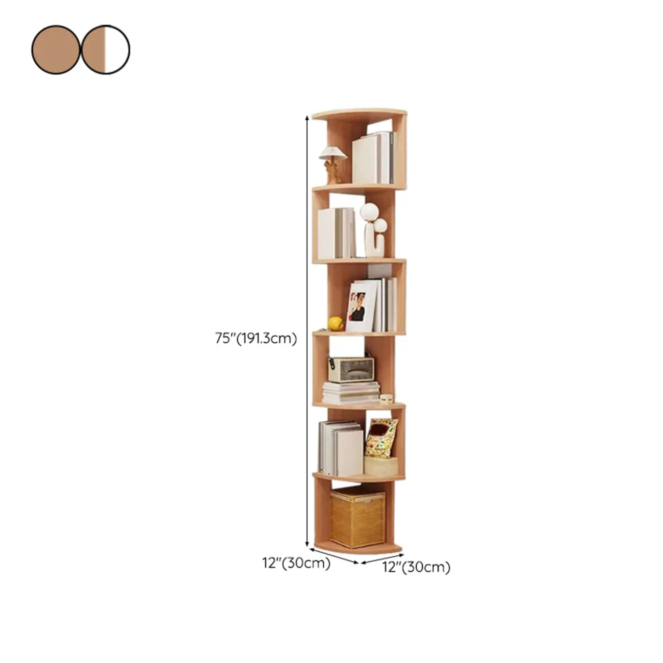 Bibliothèque d'angle haute en bois à 5 niveaux pour petits espaces