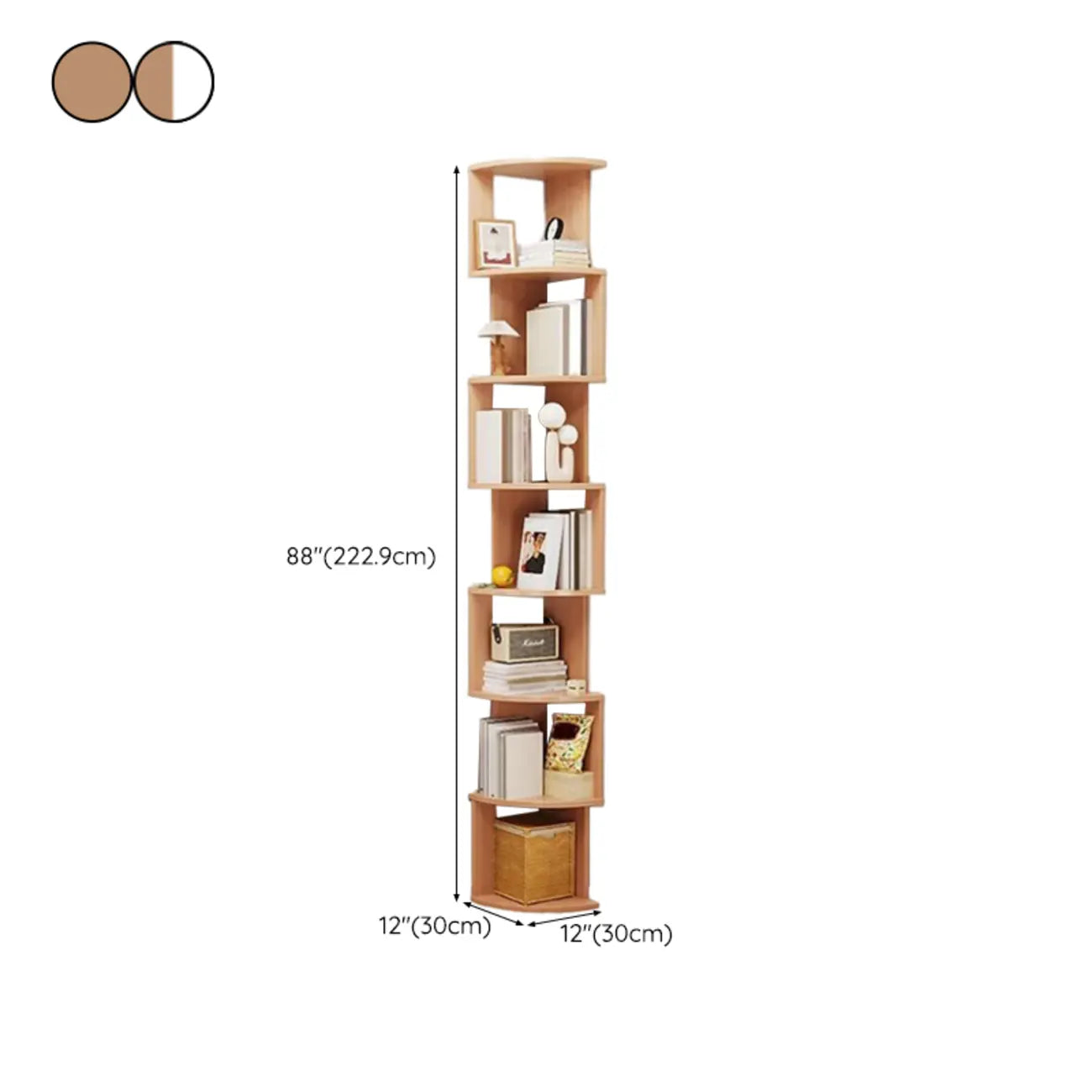 Bibliothèque d'angle haute en bois à 5 niveaux pour petits espaces