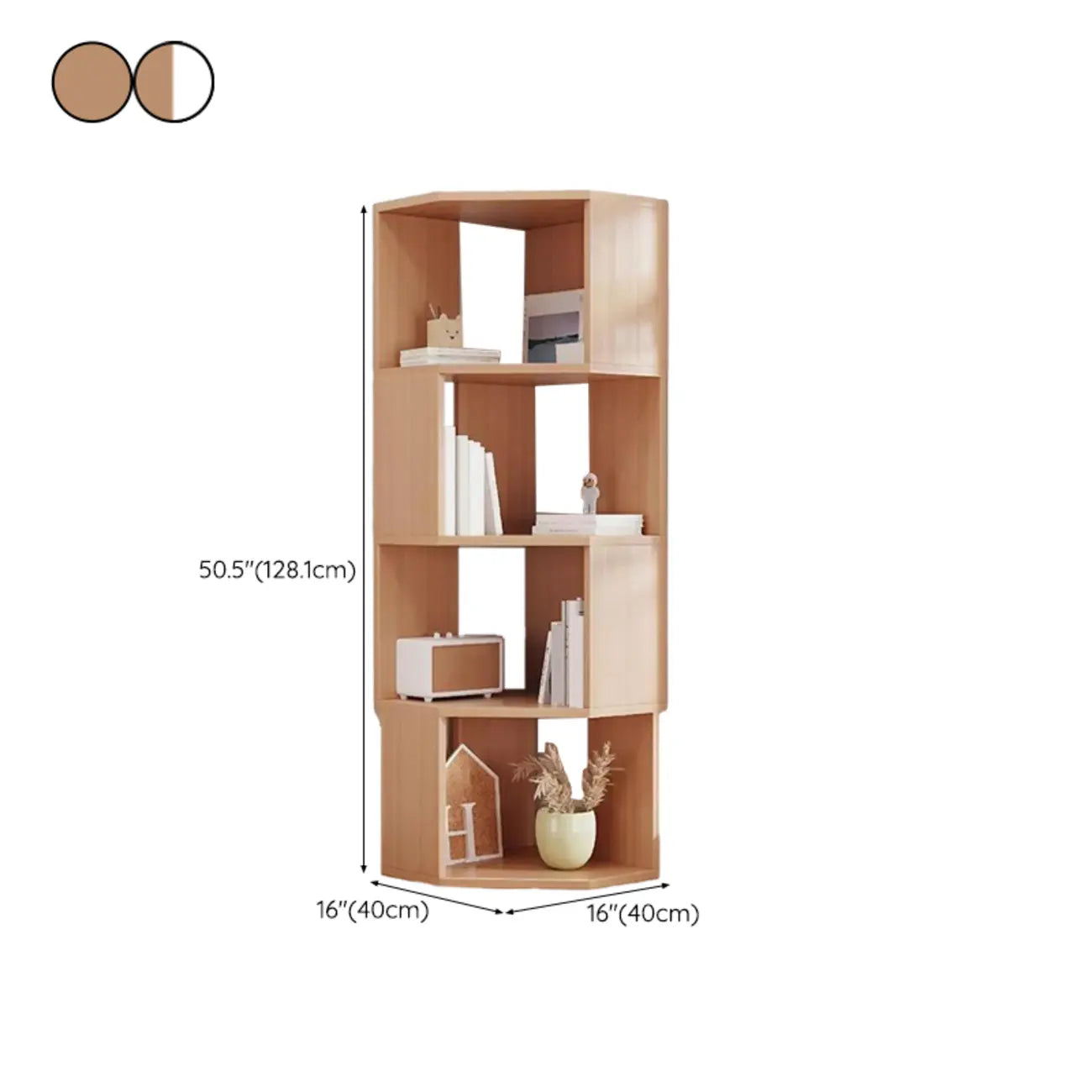 Bibliothèque d'angle haute en bois à 5 niveaux pour petits espaces