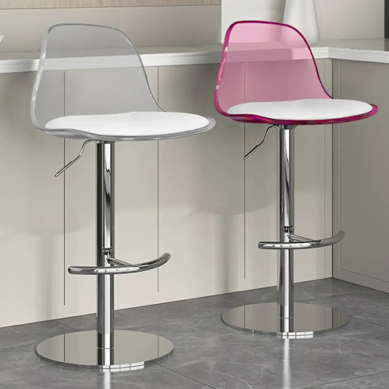 Tabourets de bar pivotants modernes rembourrés en acrylique avec dossier