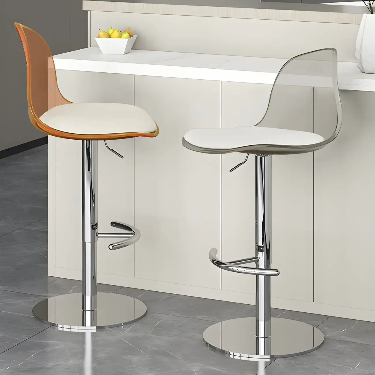 Tabourets de bar pivotants modernes rembourrés en acrylique avec dossier