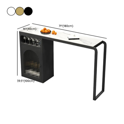 Tables de bar de cuisine modernes en métal et pierre blanche et dorée avec rangement pour vin