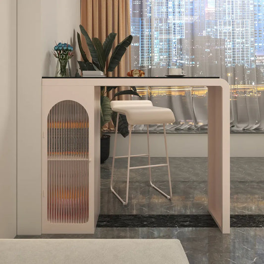 Tables de bar modernes en pierre et métal à double piédestal avec rangement intégré